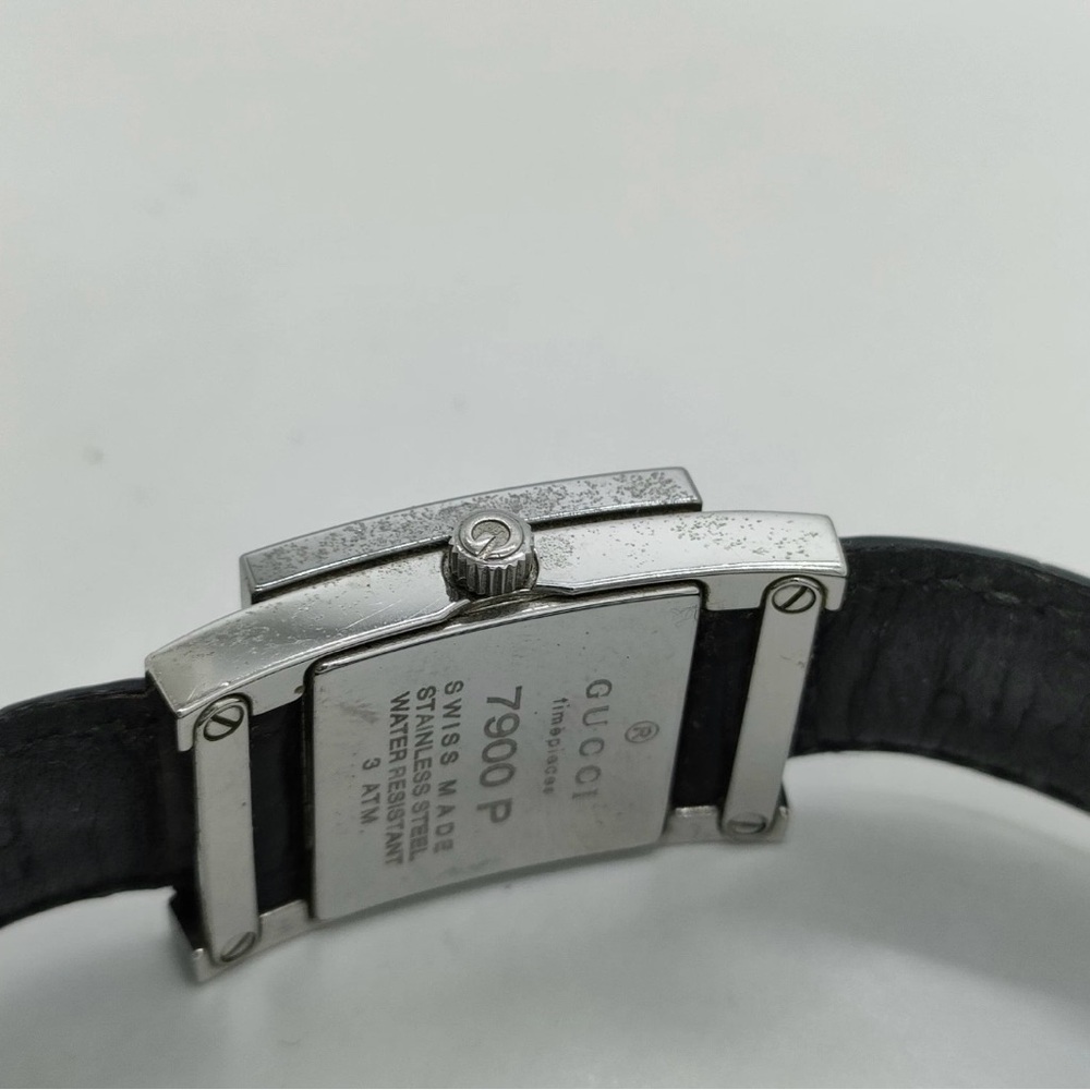 Gucci Silver and Black Leather Watch - Picture 8 of 9